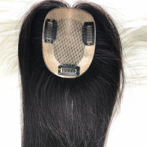 Toupet pour femme en cheveux humains de qualité supérieure, base en soie européenne de qualité 10A, lisse, 18 pouces, 100% noué à la main, densité 150% - Product Image 1