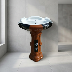 Sanitary Ware Pedestal Basin Sink Two-Piece Free Standing Wash Basin Colored Ceramic Sink for Bathroom Balcony Use - Product Image 5