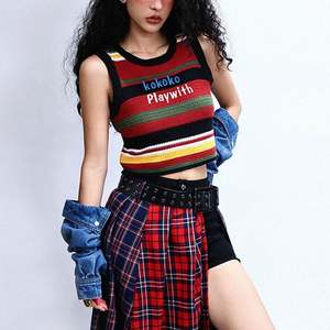 Custom Women's Breathable Summer Knit <b>Crop</b> <b>Top</b> Casual <b>Striped</b> Sleeveless Knitted <b>Top</b> with Logo Decoration Anti-Pilling Feature - Product Image 4