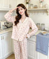 Ensemble 2 pièces en polyester de luxe, confortable et décontracté, avec taille élastique, col en V, manches longues, longueur complète, tissé et lisse, pour automne/printemps