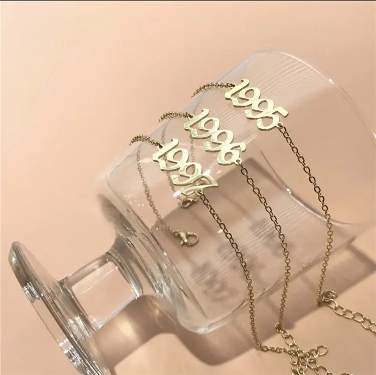 Tornozeleira personalizada, joia personalizada da moda dourada 1980-2020, nascimento do ano, tornozeleira