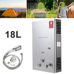 Aço Inoxidável 18L Prata portátil de alta eficiência energética doméstica inteligente gás gêiser instantâneo GLP aquecedor de água portátil para acampamento
