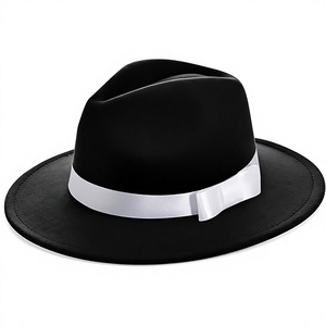 Sombrero Fedora de Fieltro de Lana Negro con Cinta Ajustable, Ala Ancha, Estilo Clásico Unisex para Fiestas, Viajes y Actividades al Aire Libre - Product Image 1