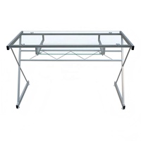 Bureau d'ordinateur moderne ergonomique en verre trempé transparent, structure robuste en tube métallique, design peu encombrant pour la maison, le bureau, l'appartement, l'atelier