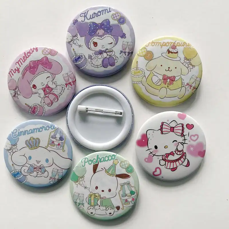 Cute Cartoon Amine Hello Kitty Cinnamoroll Kuromi Plastic Round Pin Button Badge