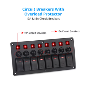 Panneau de commutation à bascule 8 voies ON-OFF avec disjoncteur et LED rouges pour bateau/voiture - Product Image 5