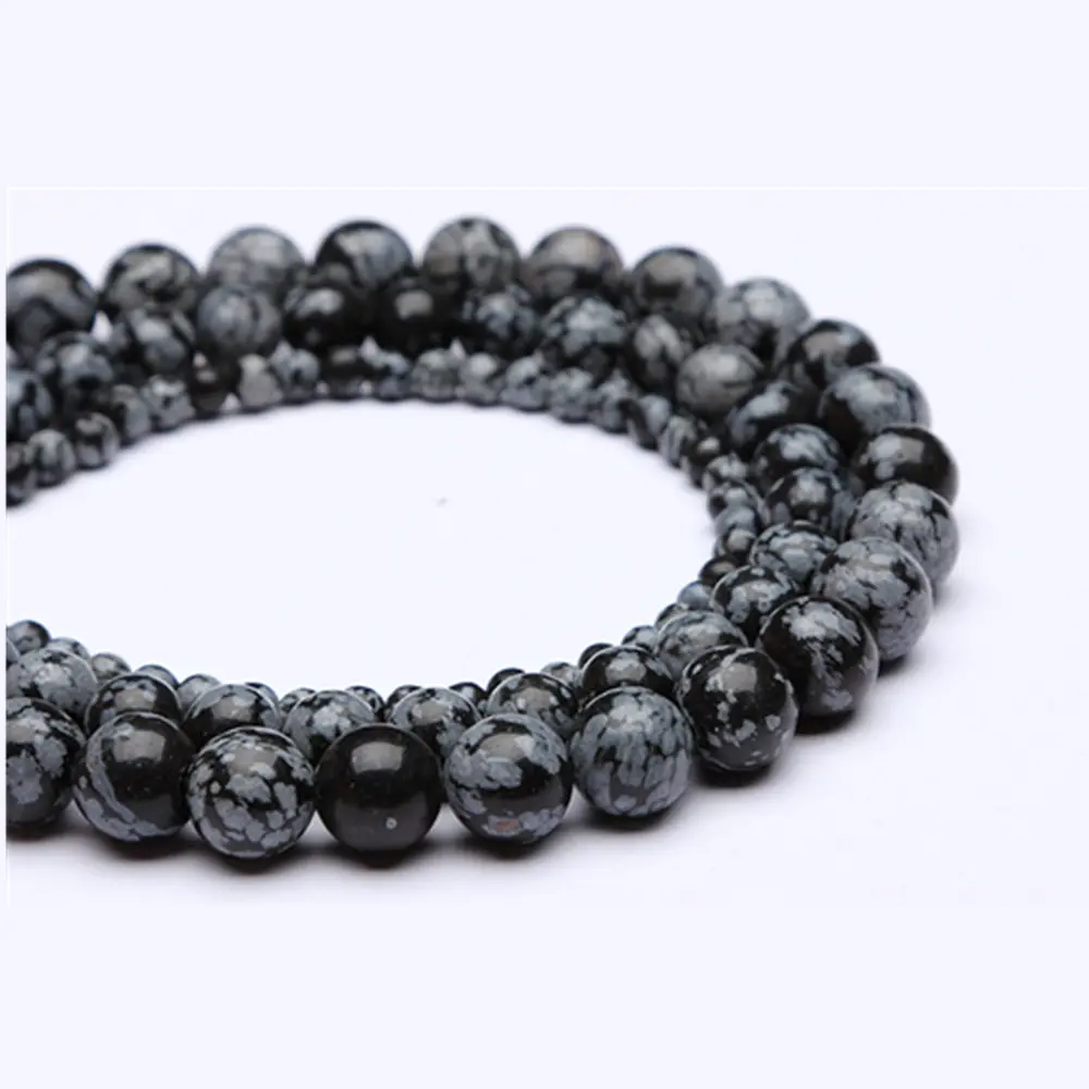 Salju Obsidian Reiki kristal Mala manik-manik batu alam untuk DIY Perhiasan