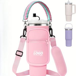 Custom Neoprene Water <b>Bottle</b> <b>Carrier</b> Bag for 40 oz Tumblers with Phone Pocket & Adjustable Strap - Product Image 1