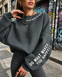 Sweat-shirt personnalisé pour femme grande taille, imprimé lettres, 100% coton délavé, décontracté, à épaules tombantes, manches longues, col rond, style streetwear - Product Image 1