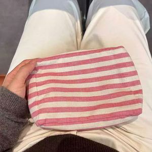 Promotional Recycling Pink and White Color Stripes Cotton <b>Storage</b> Pouch Canvas <b>Makeup</b> Pouch With Logo Printing - Product Image 5