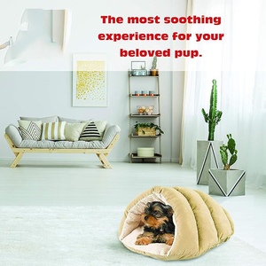 工場でカスタマイズされたミニマリストファンシー面白い豪華な黄色のスエード犬のベッドモダンな抗ストレスペット猫の洞窟の巣のベッドバッグ穴付き - Product Image 3