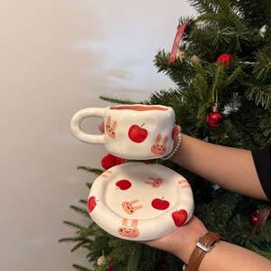 韩国ins风格纯手绘兔子陶瓷咖啡杯碟高颜值下午茶甜品 - Product Image 2