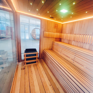 Shandong Jingen Computer gesteuerter Sauna raum Massivholz Zeder Würfel Facettiertes Glas China Hersteller - Product Image 5