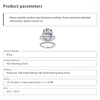 Lot de 2 bagues de fiançailles ovales en moissanite 11,1 CTW Cristiano Ronaldo, ensemble nuptial en argent sterling 925 avec sertissage à griffes, unisexe, GRA MR0274