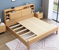 Cadre de lit en bois avec grande tête de lit, rangement, lumières LED, ports USB, lit plateforme rembourré moderne de style nordique, taille Queen, écologique