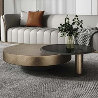 Table basse ronde minimaliste moderne en acier inoxydable pour petits espaces, avec plateau en verre trempé ou marbre