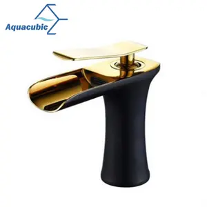 Aquacubic Vàng Đen Duy Nhất Xử Lý Chì Sức Khỏe Miễn Phí Brass Phòng Tắm Thác Vòi Lưu Vực Vòi Nước