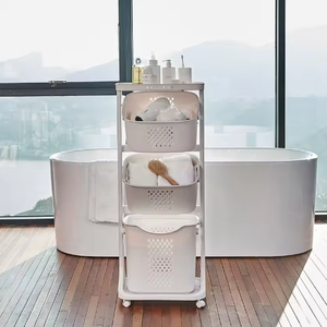 Cesto portaoggetti in plastica a doppio strato, ecologico e resistente, con ruote, design minimalista <span class=keywords><strong>per</strong></span> l'organizzazione di vestiti in <span class=keywords><strong>bagno</strong></span> - Product Image 2