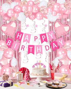 Decorazioni Rosa per Feste di Compleanno, Striscione 'Buon Compleanno', Palloncini con Coriandoli a Forma di Cuore <span class=keywords><strong>e</strong></span> Stella, Ghirlande <span class=keywords><strong>e</strong></span> Decorazioni per Feste - Product Image 1