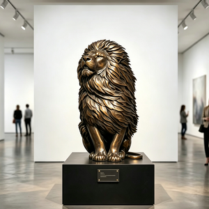 Estatua de León Sentado de Bronce Fundido a Mano, Tamaño Real, Escultura Realista de León Macho para Jardín, Exteriores, Hotel, Plaza, Propiedad - Product Image 1