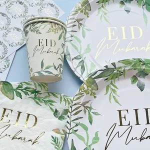 Moslim Islamitische Festival Groen Goud Eid Mubarak Servies Feestartikelen Eid Al-Fitr Decor Voor Thuis