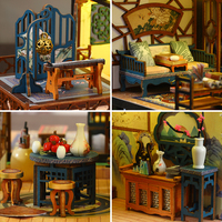 Kit de maison miniature en bois à construire soi-même, style cour chinoise ancienne, avec éclairage LED, pour adultes, décoration artisanale, puzzle 3D DIY, coin lecture