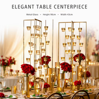 Candélabre moderne en métal doré de 90 cm, support de fleurs, centre de table pour mariage, décoration de fête avec coupes en verre