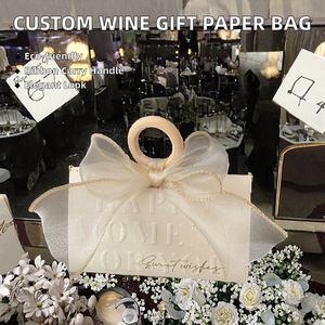 Bolsa de Papel Ecológica de Lujo con Logotipo Personalizado, Impresa en Offset, Color Rojo <span class=keywords><strong>Vino</strong></span>, con Asa y Lazos de Cinta para Regalos de Boda - Product Image 2