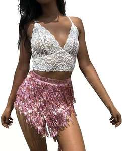 Bestdance Belly Dance Hip Skirt Tassel Scarf Sequin Wrap <strong>Rave</strong> <strong>Costume</strong> for Women - Product Image 2