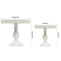 Décor de ferme fait à la main ensemble de luxe of2 rustique rond blanc plateau en métal support à gâteau avec socle en bois fer gâteau présentoir plateau