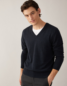 Tùy chỉnh thiết kế logo 100% Cashmere v-cổ rắn người đàn ông áo thun thoải mái dài tay áo len Jumper Áo len - Product Image 6
