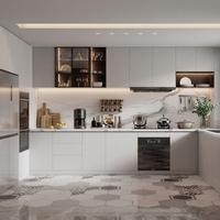 Armoire de cuisine modulaire personnalisée en MDF avec plan de travail en pierre artificielle pour projet d'appartement ou de villa
