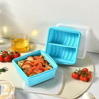 Boîte de conservation alimentaire en silicone carrée à double compartiment, de qualité alimentaire, pour congélateur et micro-ondes
