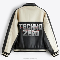 Blouson bombardier deux tons Letterman noir blanc avec impression de logo personnalisé veste en cuir pour homme