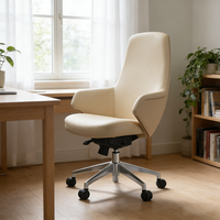 Fauteuil de Direction en Cuir à Dossier Moyen, Pivotant, pour PDG et Dirigeants, avec Pieds Nus en Alliage d'Aluminium Brillant