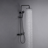 Ensemble de robinetterie de douche à effet pluie AIDEAL à poignée unique en laiton brossé, forme carrée, pour usage hôtelier, 3 fonctions, cartouche céramique, glissière de douche noire