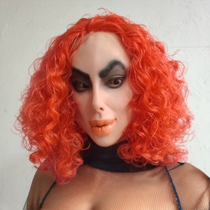 Máscara <span class=keywords><strong>de</strong></span> Látex <span class=keywords><strong>de</strong></span> Cara Completa para Halloween, Diseño <span class=keywords><strong>de</strong></span> Mujer Fea con Cabello Rizado Naranja Brillante y Boca Grande, Accesorio <span class=keywords><strong>de</strong></span> Disfraz <span class=keywords><strong>de</strong></span> Cosplay - Product Image 4