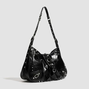 High End Chic Motorcycle Style Waterproof Zipper <b>Backpack</b> <b>Large</b> Capacity Rivet Tote Bag Perfect <b>Women</b> Single-shoulder Crossbody - Product Image 2