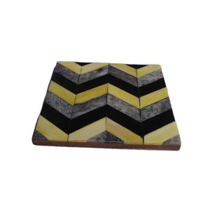 Three Colour Chevron Patron Cattle Bone Inlay Coaster Available in Other Colours Table Ware - Product Image 1