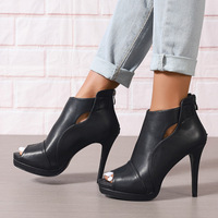 Nouvelles Bottes à Talon Aiguille Peep Toe pour Femme avec Fermeture Éclair Arrière, Plateforme et Découpes Latérales – Idéales pour les Soirées – OEM