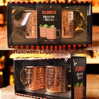 Set 2 Gelas Cocktail Moscow Mule, Mug Bir, Logam Tembaga Rose Gold, Desain Labu Halloween