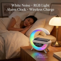 Haut-parleur Bluetooth en forme de G 4-en-1 avec chargeur sans fil, lumière d'ambiance RGB, réveil, bruit blanc et veilleuse de chevet pour bureau