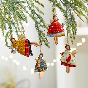 Ornement de Noël en fer en forme d'ange souriant, décor suspendu coloré peint à la main pour l'arbre, cadeau pour la décoration de la maison pendant les fêtes - Product Image 4