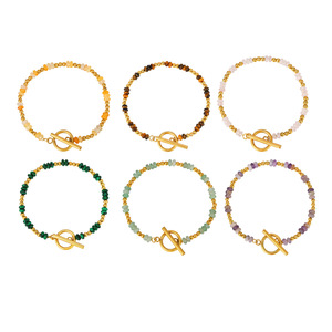 Pulsera de Moda de Acero Inoxidable con Cuentas de Arroz Coloridas y Cuentas de Ojo de Tigre Natural, Diseño con Cierre OT, Joyería Moderna Impermeable - Product Image 4