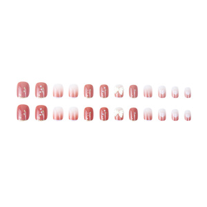 กดเล็บปลอมด้วยกาวติดเล็บปลอม24ชิ้นแบบฝรั่งเศสสีแดงกุหลาบน่ารัก - Product Image 2