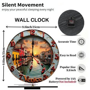 Round Wooden Wall <b>Clock</b> 25x25cm <b>Silent</b> Non Ticking Indoor Decor For Hotel Room - Product Image 5