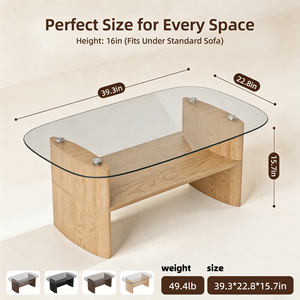 Oval Tempered Glass Coffee Table with 2-Tier <b>Storage</b> Shelf Curved Wooden Frame Center Tea Table Living Room Furniture - Product Image 6