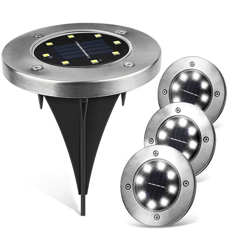 Wason Hot Sale 8LED Auto On/off Noite Segurança Disk Powered Led Jardim Luz Passarela Outdoor Solar Ground Lights