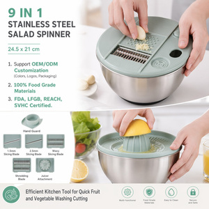 Kit <span class=keywords><strong>essoreuse</strong></span> à <span class=keywords><strong>salade</strong></span> en acier inoxydable avec 5 lames, trancheuse-râpeuse à légumes pour la préparation de salades et le traitement des fruits et légumes - Product Image 3
