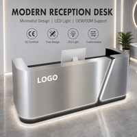 Comptoir de réception en acier inoxydable brossé avec éclairage LED encastré latéral, logo personnalisé en relief, comptoir de caisse pour bar, boutique tendance